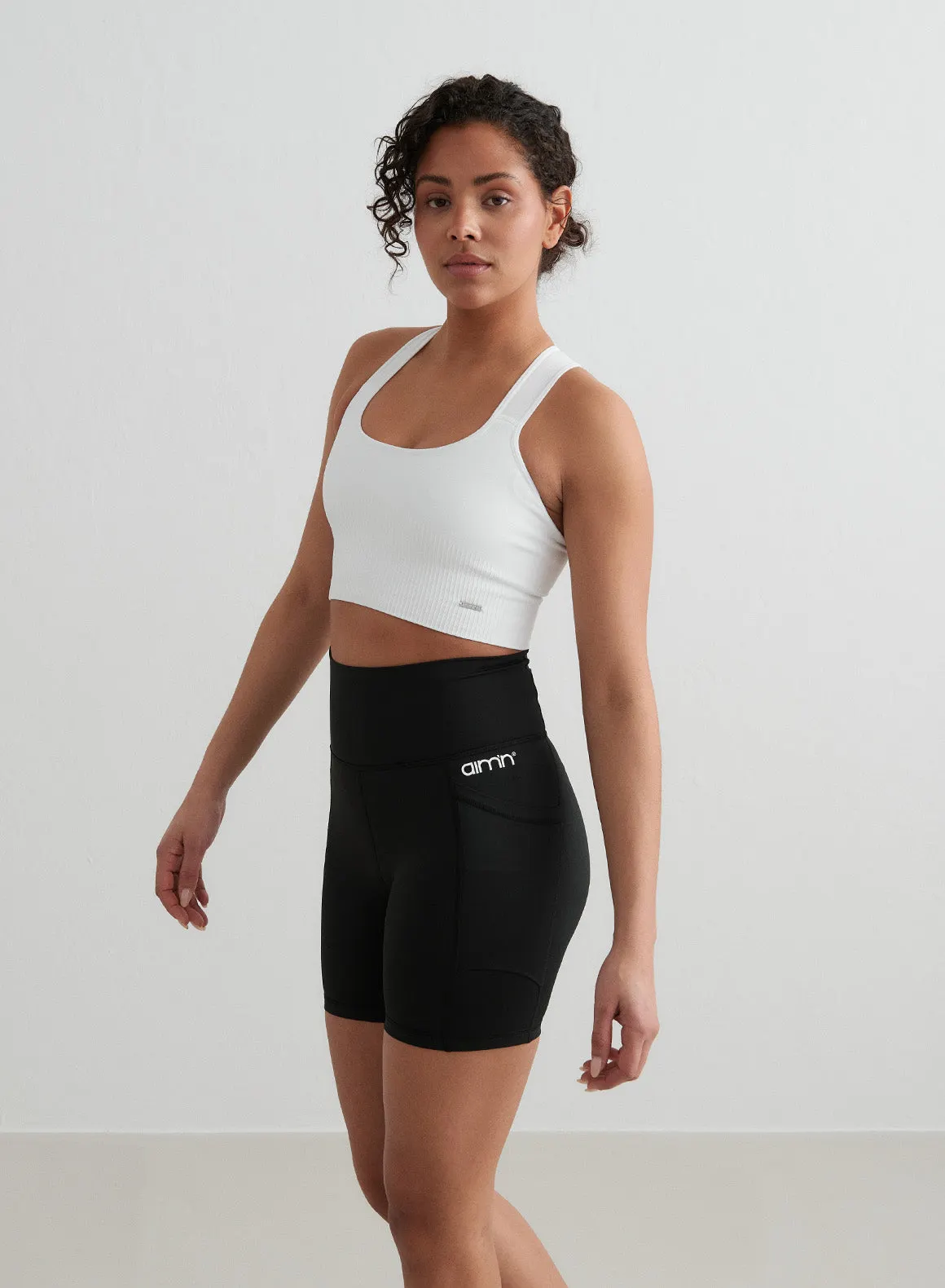 Black Double Pocket Midi Biker Shorts