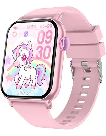 ganopterygon Smart Watch for Kids, 12 Puzzle Games HD Touch Screen Watches, Step Counter, Heart Rate and Sleep Monitor, Flashlight, 12/24 hr Educational Toys Birthday Gifts for Girls Ages 6-12 (Pink)