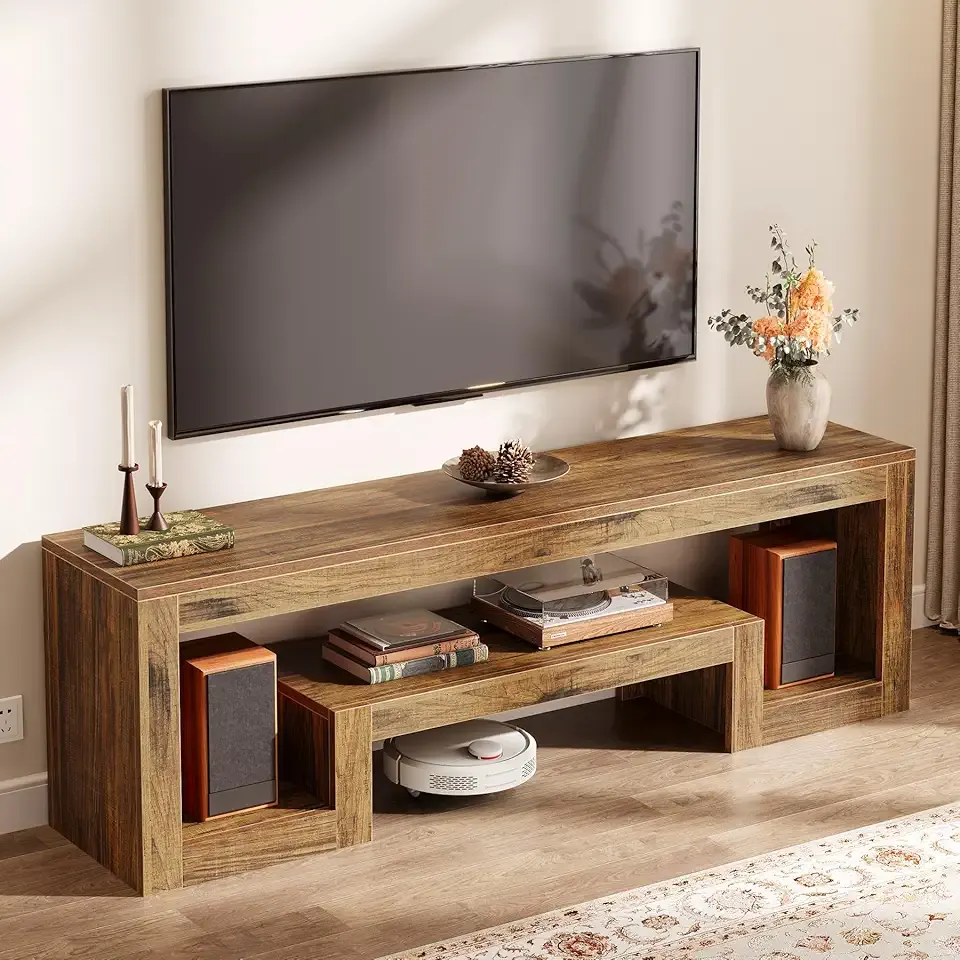 Tribesigns 63-Inch TV Stand for 55/60/65/75-Inch TVs, Farmhouse Entertainment Center with Open Storage Shelves, Rustic Brown Television Console for Living Room, Bedroom