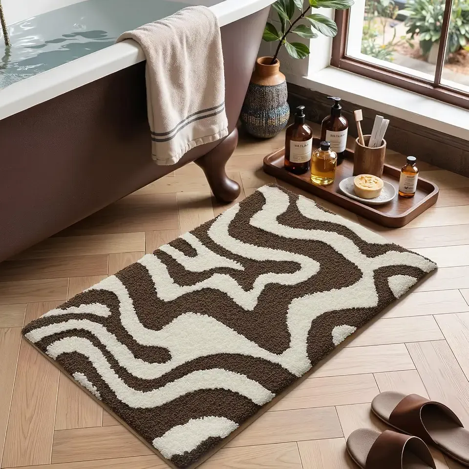LUMI Non Slip Bathroom Rug Modern Aesthetic, Ultra Soft Absorbent Washable Bath Mats, Quick Dry Premium Floor Rugs for Shower, Tub, Brown, 20x32