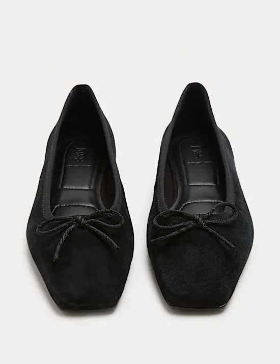 Suede Flat Square Toe Ballet Pumps