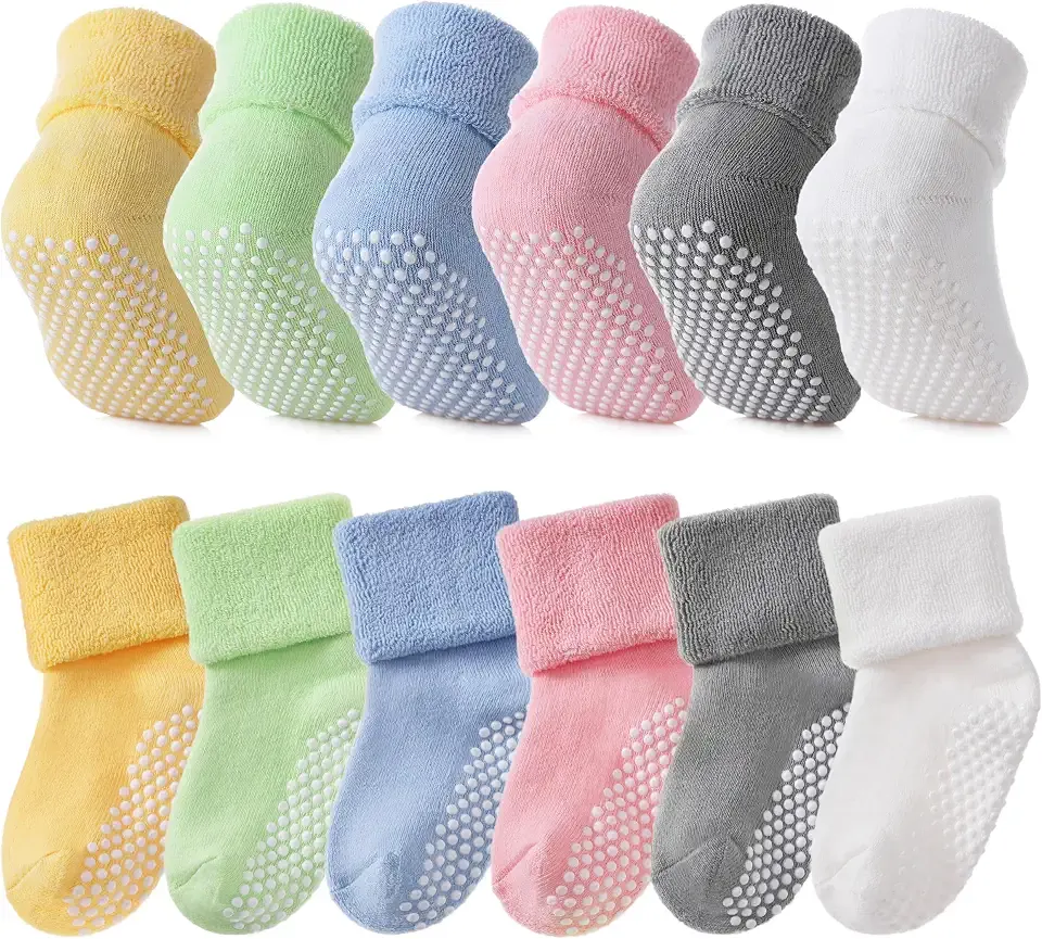 Baby Boys Girls Grips Socks Infant Toddlers Kids Non Slip Warm Thick Cotton Ankle Crew Socks with Grippers