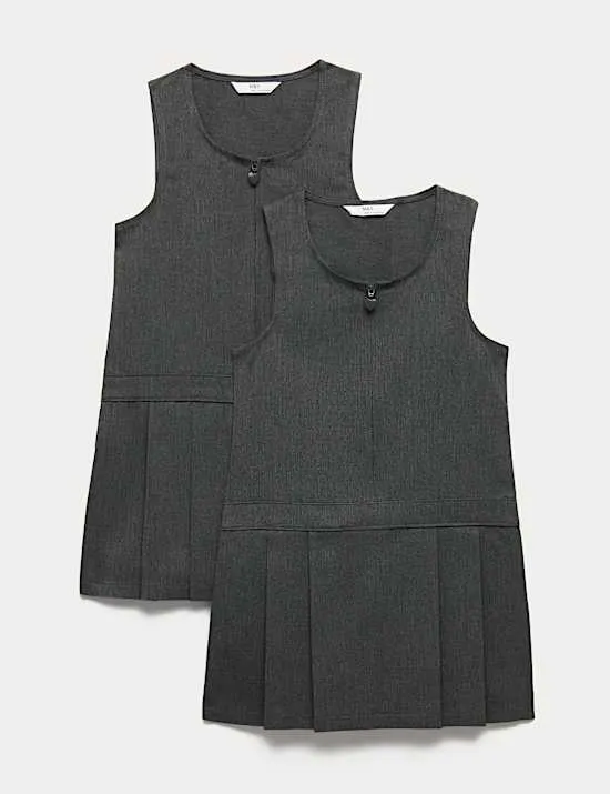 2 Pack Pleated Pinafore School Dresses (2-12 Yrs)
