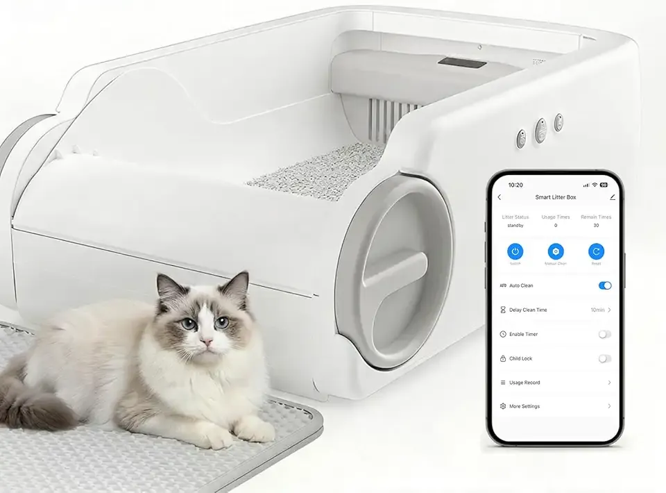 Automatic Litter Box Open Top Self Cleaning Cat Litter Box for Multiple Cats Electric Litter Box with Smart APP Control
