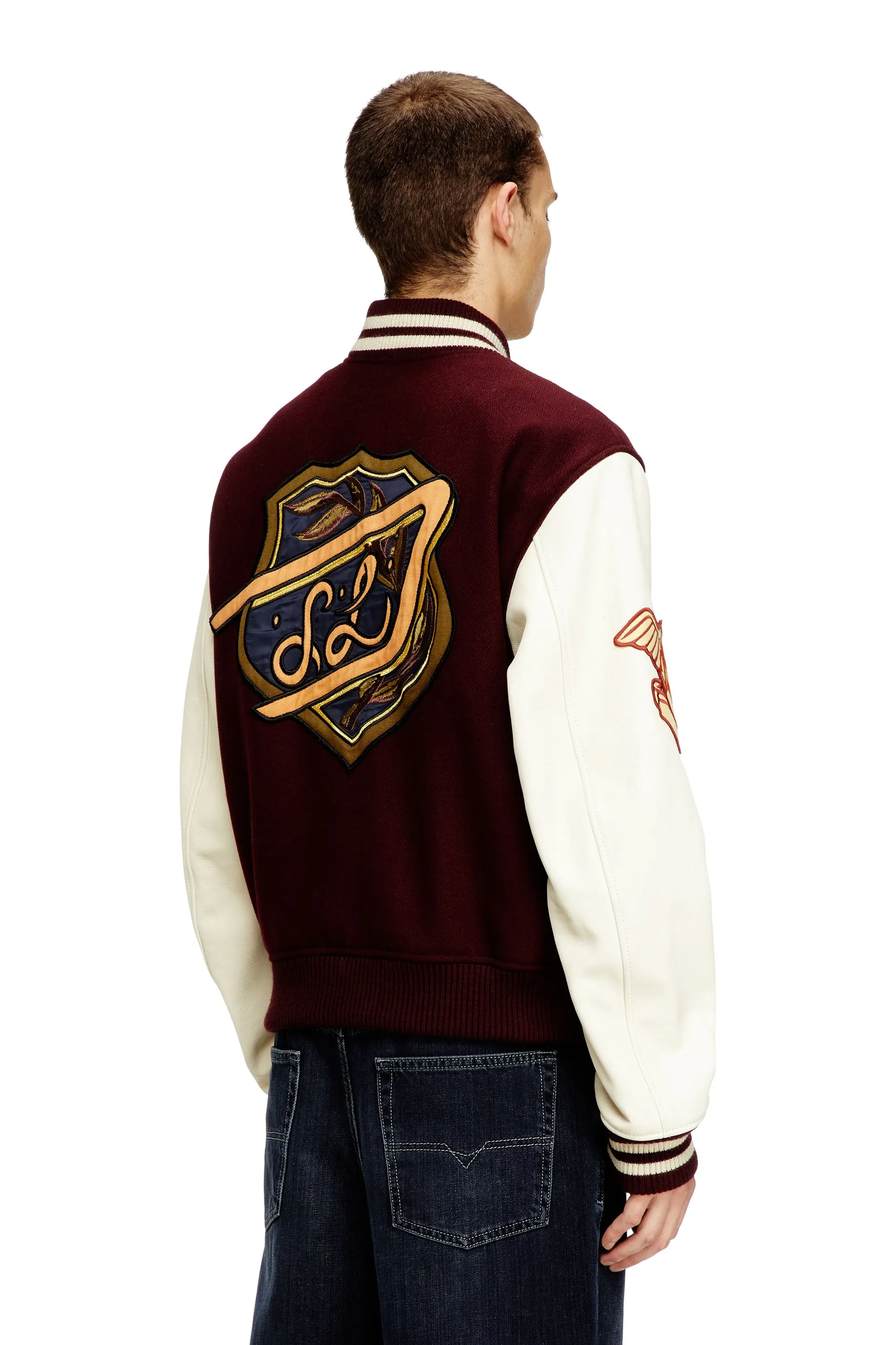 Varsity jacket in wool and leather