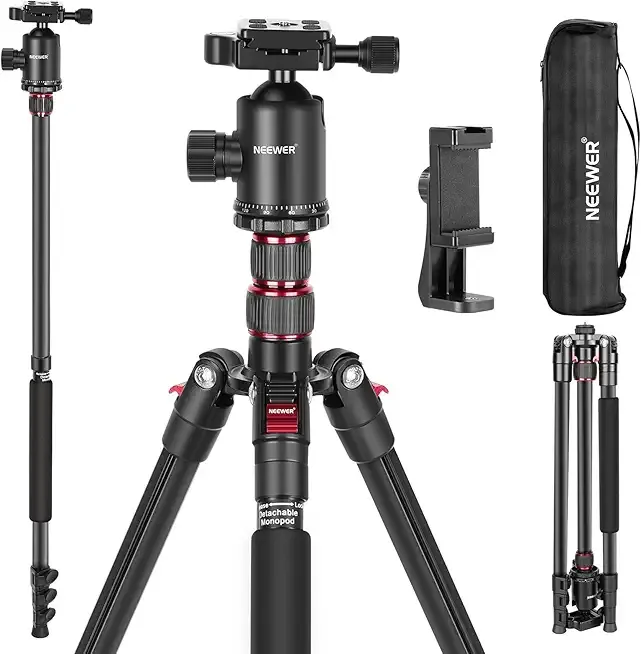NEEWER 77 inch Camera Tripod Monopod for DSLR, Phone with 360° Panoramic Ball Head, 2 Axis Center Column, Arca Type QR Plate, Bag, Compact Aluminum Lightweight Travel Tripod 34lb Max Load, TP77