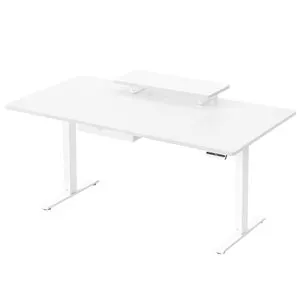 Escritorio Eléctrico Ajustable en Altura 160 x 80 cm, con Soporte para Monitor, Cajón, USB-C, para Oficina, Blanco Nube