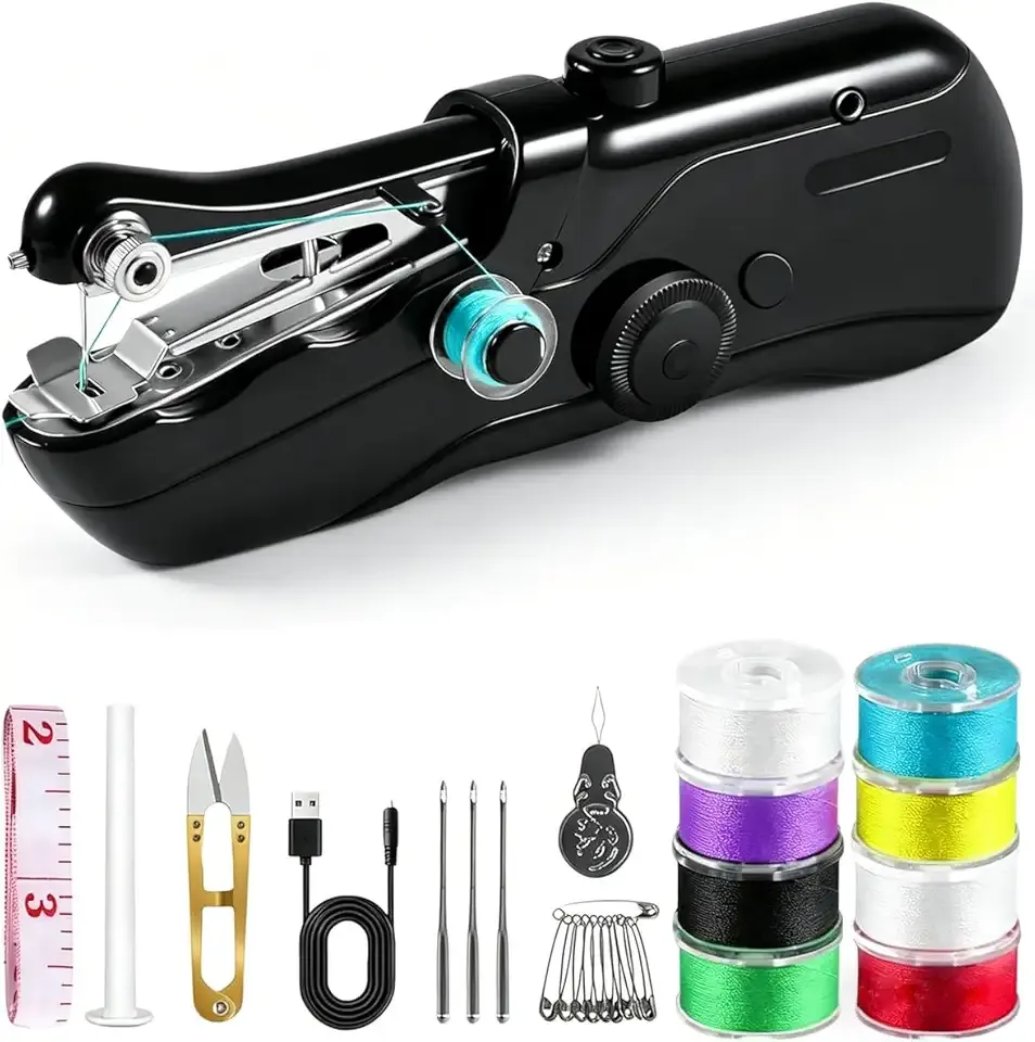 Lightweight Mini Sewing Machine for Beginners, Complete Handheld Sewing Kit, Ideal for Home Use, Fixes & Craft Making (Black)