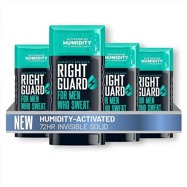 Right Guard Humidity Breaker Antiperspirant & Deodorant for Men, Cold Front Scent, 2.5oz (4 Pack) Invisible Solid, 72 Hour Sweat and Odor Control, Humidity Activated