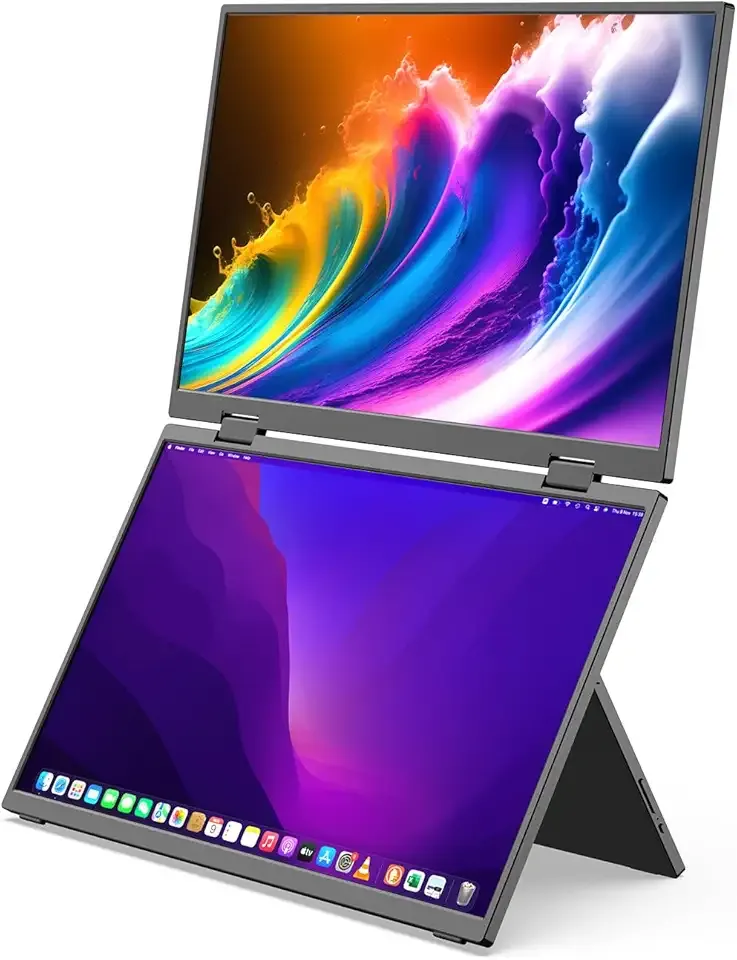 MINIX SF15 FOLD Dual 15.6" Foldable Portable Monitor, 1080P FHD, 300 nits, 100W PD, Low Blue Light, Recyclable Metal, Type-C & HDMI for Laptops, Study, Creative Projects, Office Collaboration