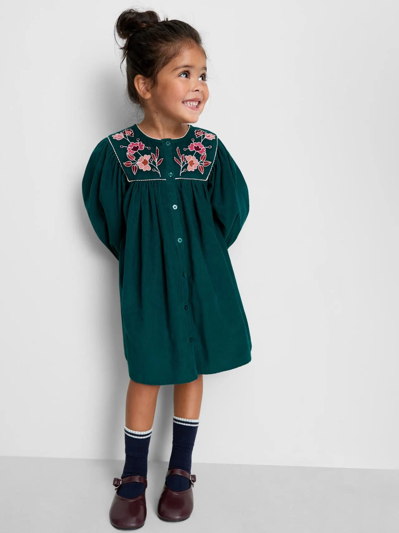 1–9 ans | Robe en velours côtelé à fleurs brodées