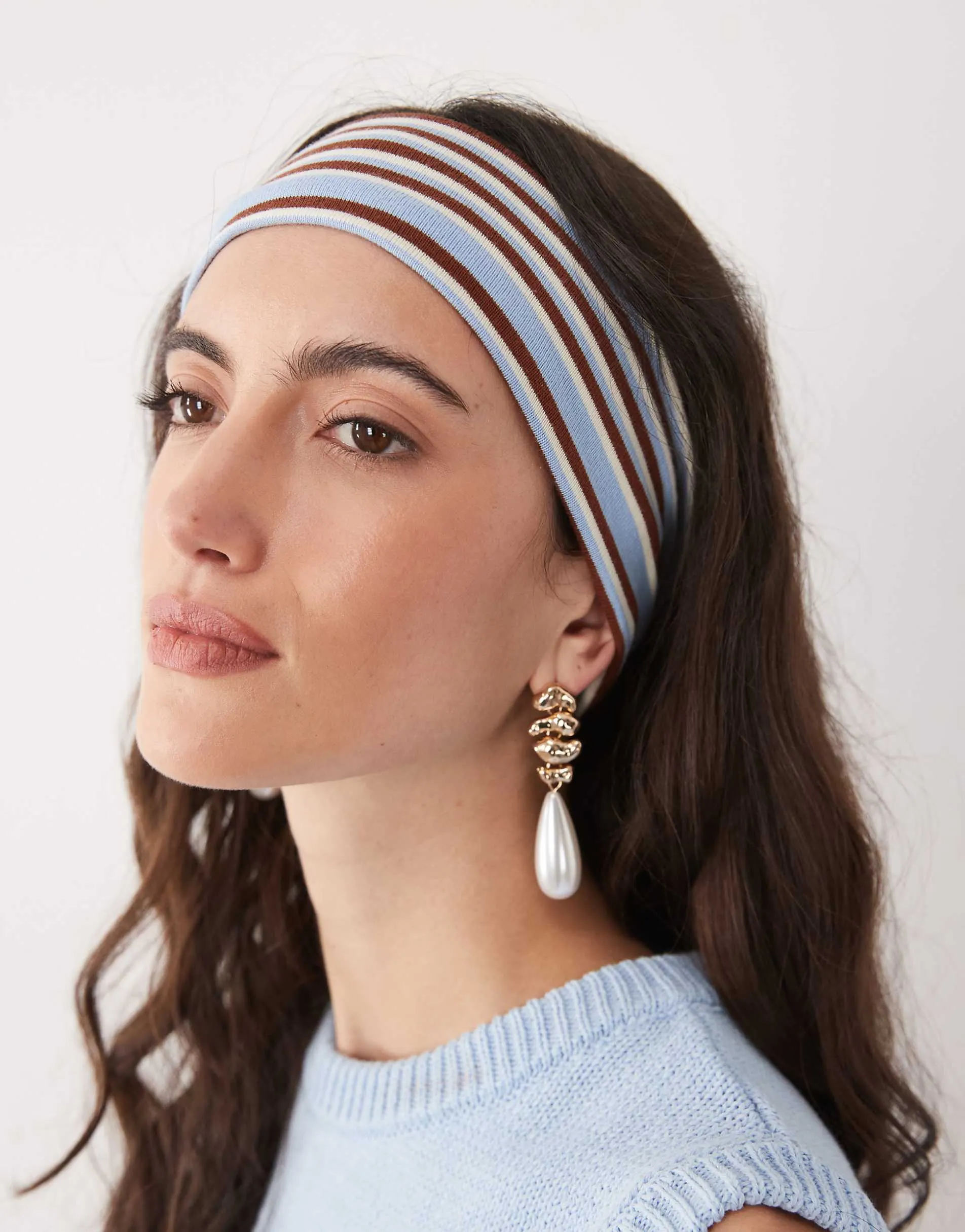 ASOS DESIGN striped jersey headband in blue and brown