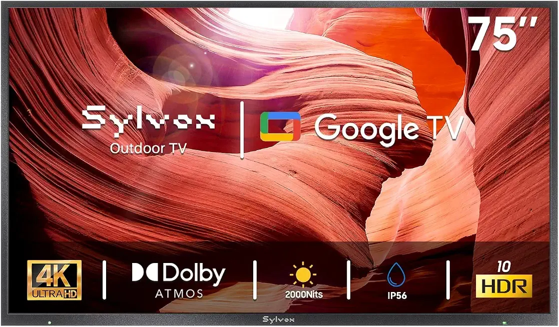 SYLVOX Outdoor TV, 75 inch 2000 Nit High Brightness Smart TVs, 4K Sunlight Readable Display, IP56 Waterproof, Smart TV for Outdoor Households or Commercial Places (Pool Pro 3.0)