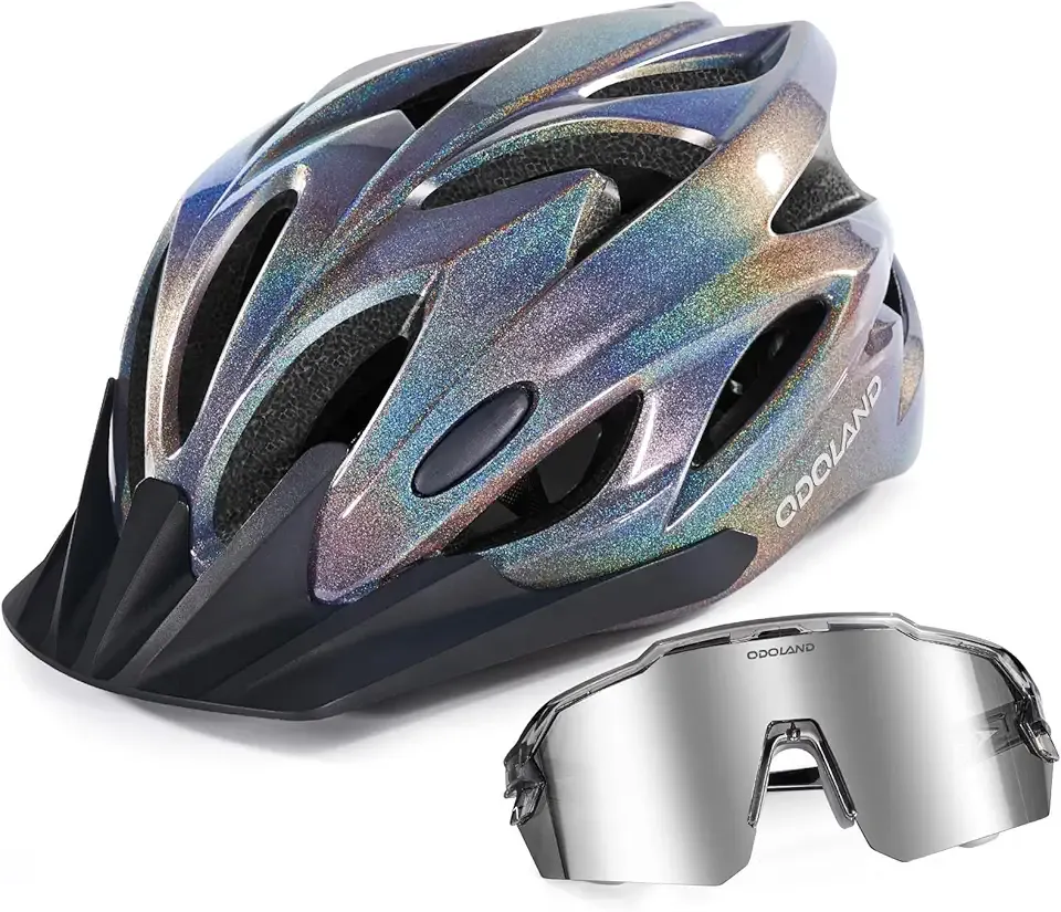 Odoland Adult Bike Helmet and Cycling Sunglasses Set for Men & Women, Safety Certified Bicycle Helmet with UV Protection Glasses for Mountain, Skating, Road, City Commuting & Outdoor Riding