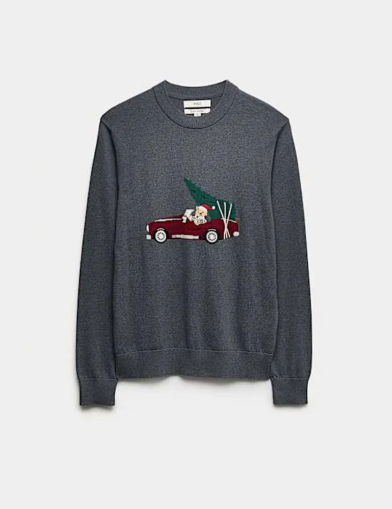 Pullover aus reiner Baumwolle mit Rundhalsausschnitt und Spencer Bear™-Motiv
