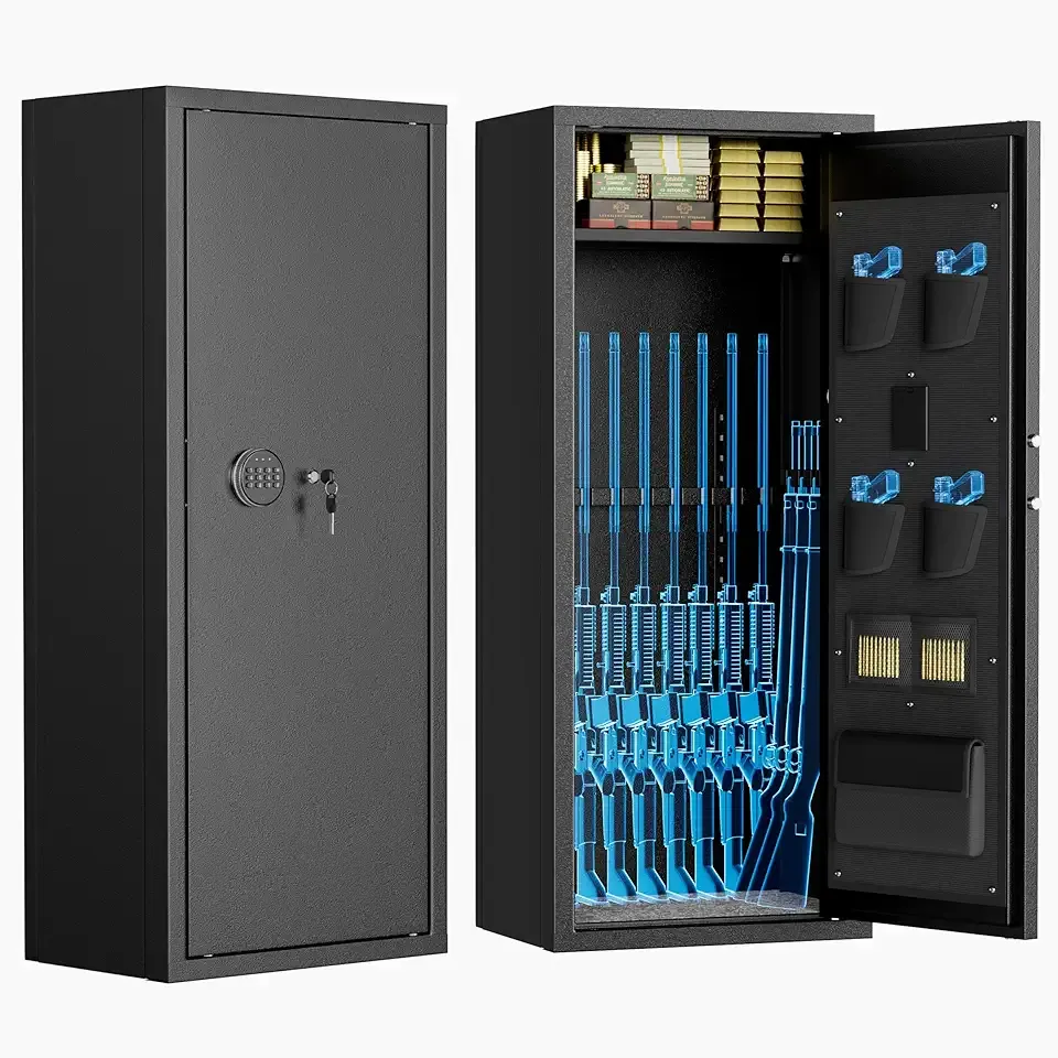 Superday 12-15 Rifle Gun Safe with Keyboard, Quick Access Large Gun Safe for Rifles, Locking Gun Cabinet Rifle Safe with Gun Safes Pockets and Adjustable Rifle Rack for Home, Office（Black）