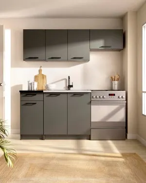 Cocina modular kirsten y 180cm ancho negro y grafito para hogar moderno mueble de almacenaje - Homekit