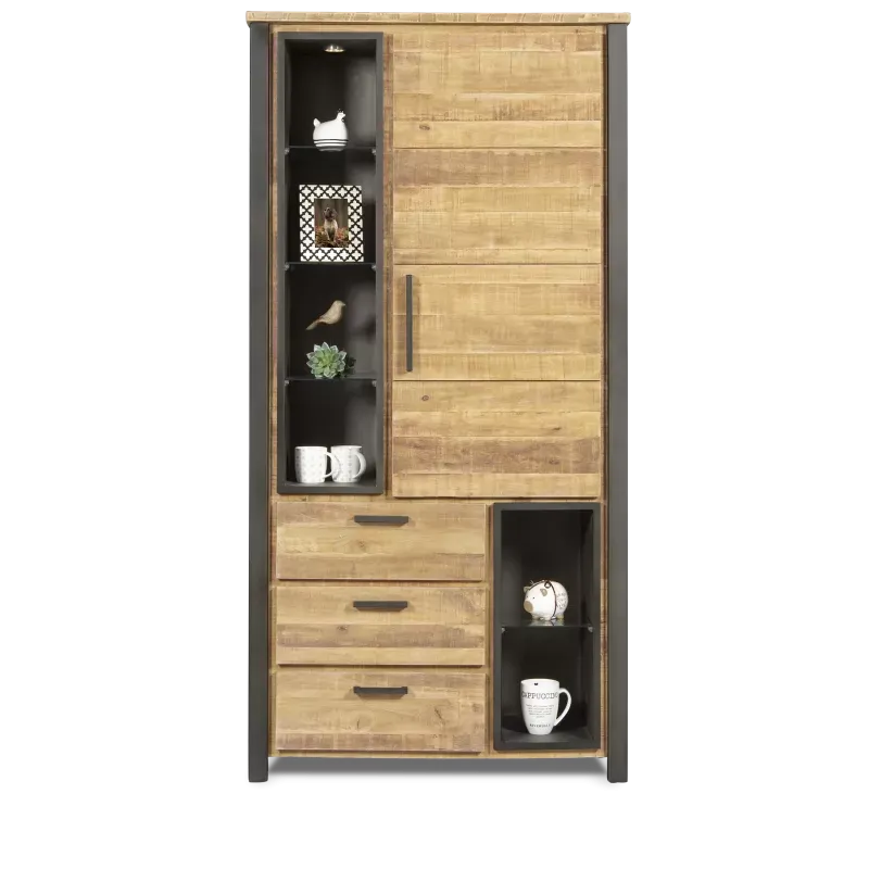 Opbergkast (hoog) Steelwood - Seasoned Brown/Metaal Zwart