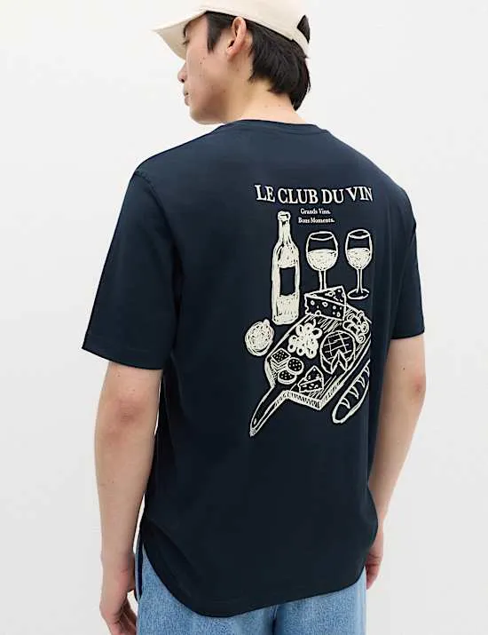 T-Shirt aus reiner Baumwolle mit Rundhalsausschnitt und Grafikmotiv