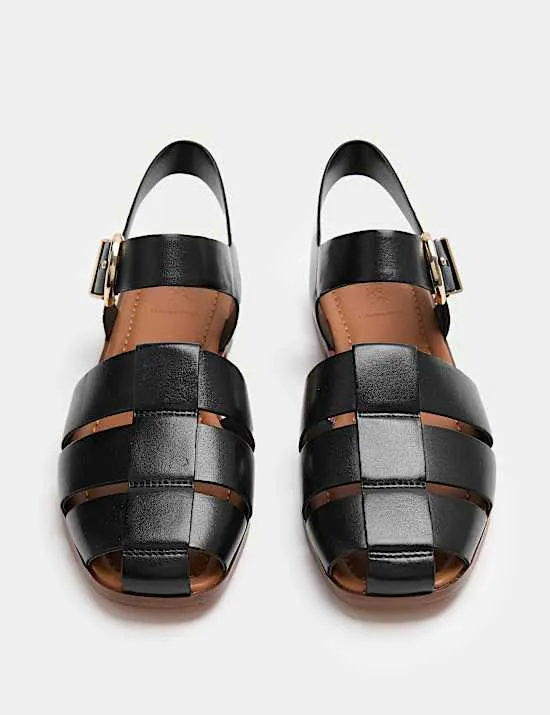 Leather Buckle Flat Fisherman Sandals