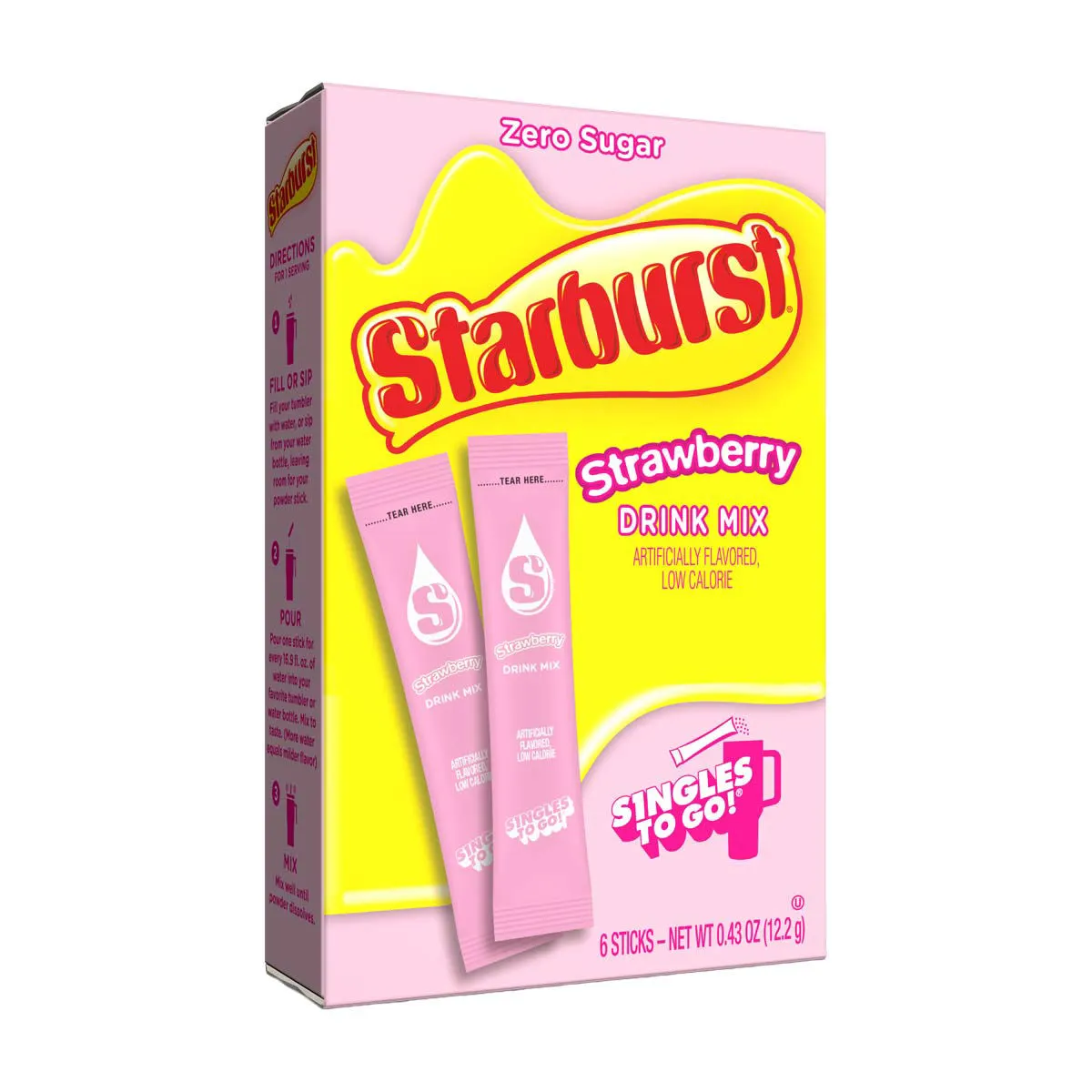 Starburst Drink Sticks, Strawberry Pink, 6 ct