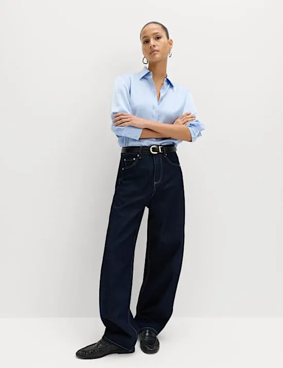 Satin Collared Button Through Shirt