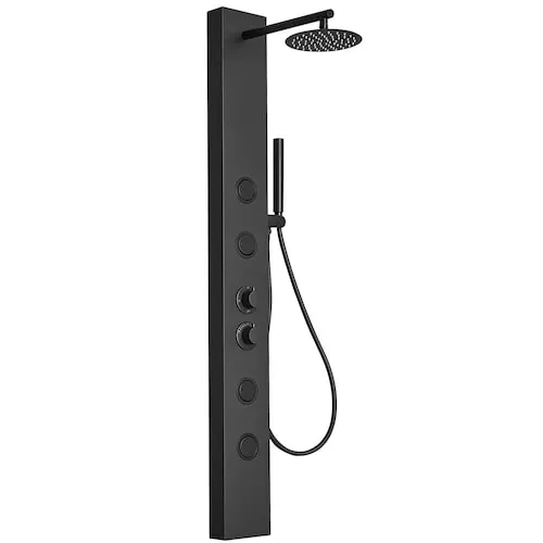 4-Jet Shower Panel System Rainfall Waterfall Shower Head and Shower Wand in Matte Black