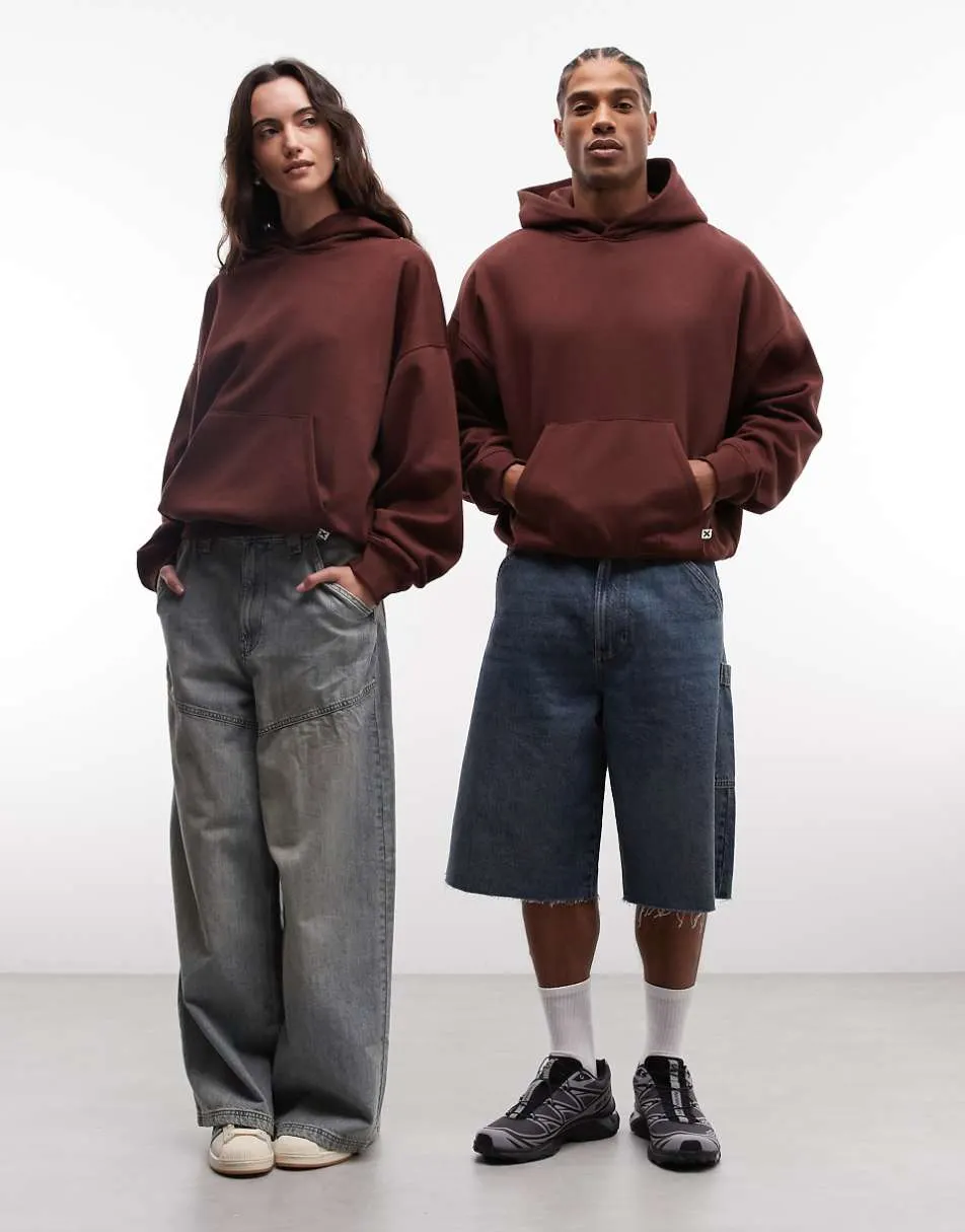 COLLUSION Unisex boxy oversized hoodie in brown