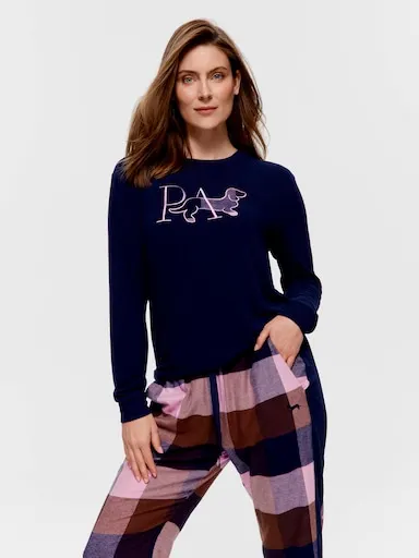 Navy & Choc Check Penny Fuzzy Sweater