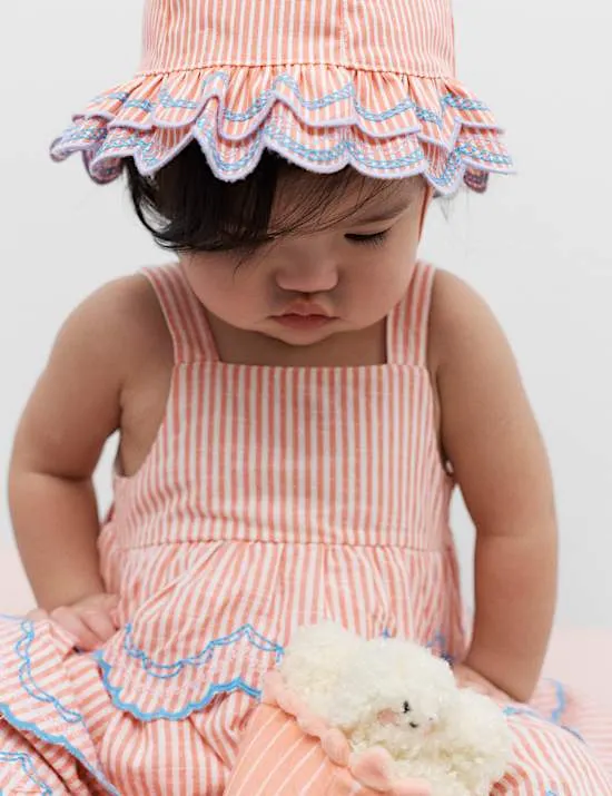 Striped Double Frill Bucket Hat (0-3 Yrs)