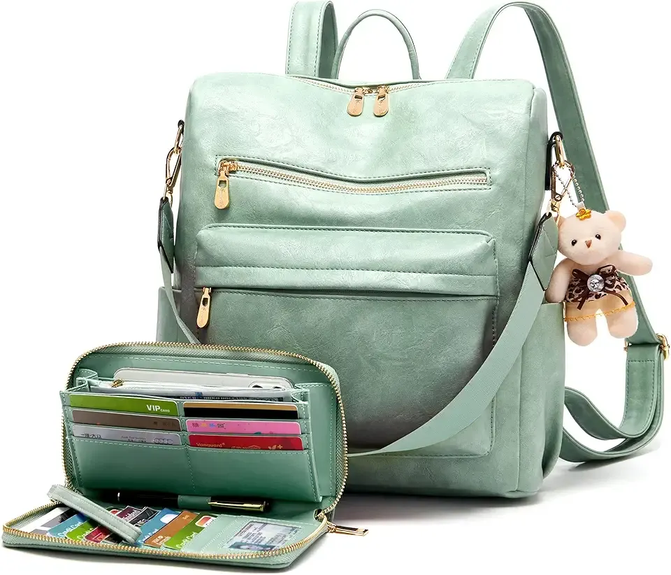 Women Backpack Purse Multipurpose Design Handbags Shoulder Bag PU Leather Travel bag Backpack Set 2pcs
