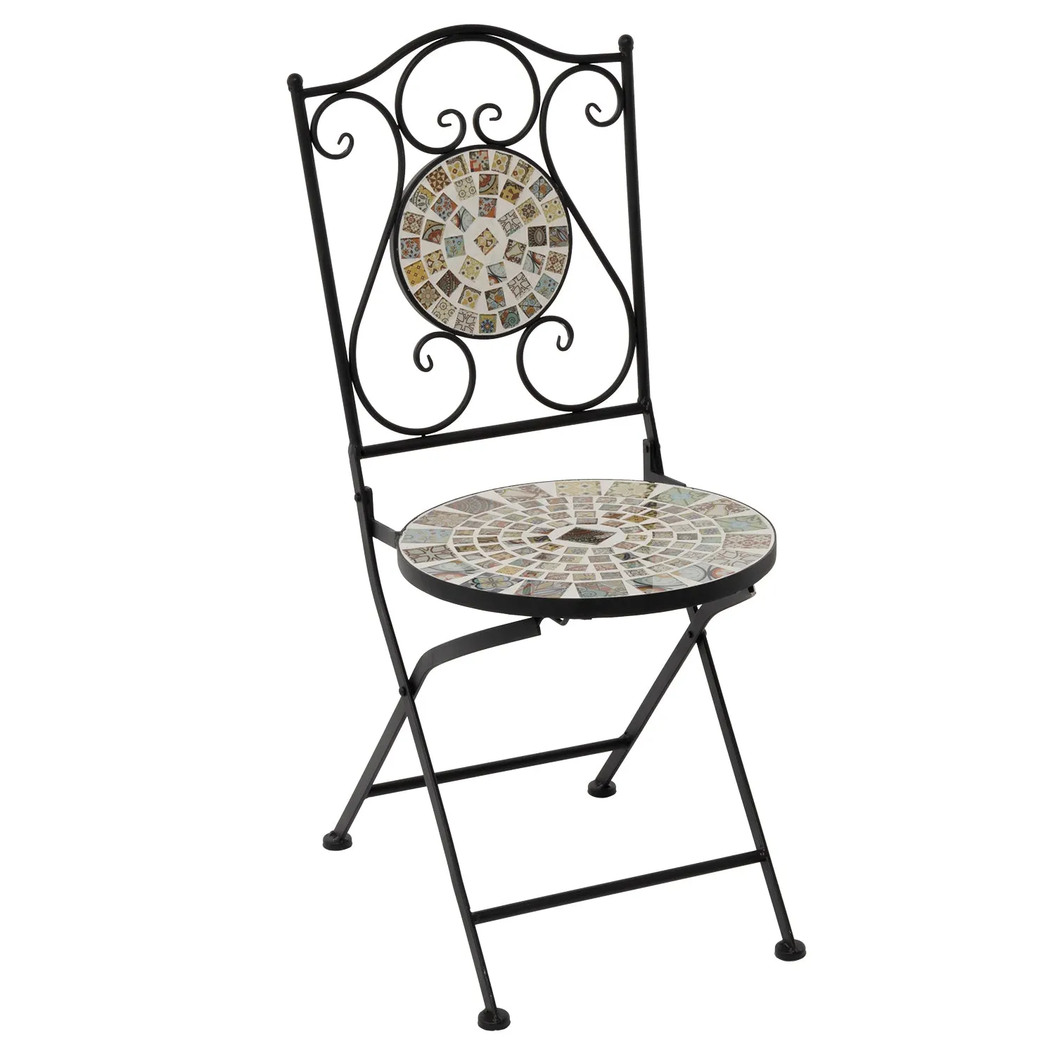 Sedia da giardino Pieghevole Decorata in metallo nero con maioliche Multicolor