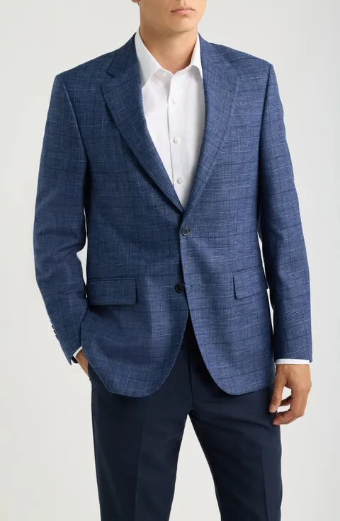 Flynn Classic Fit Navt Glen Plaid Slub Wool Sport Coat
