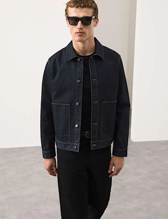 Denim-Jacke mit Webmuster