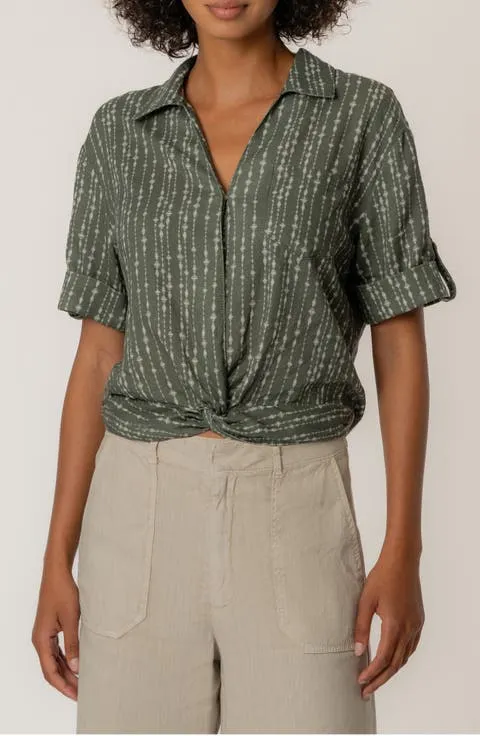 KUT from the Kloth Rebel Printed Knot Front Linen Blend Top