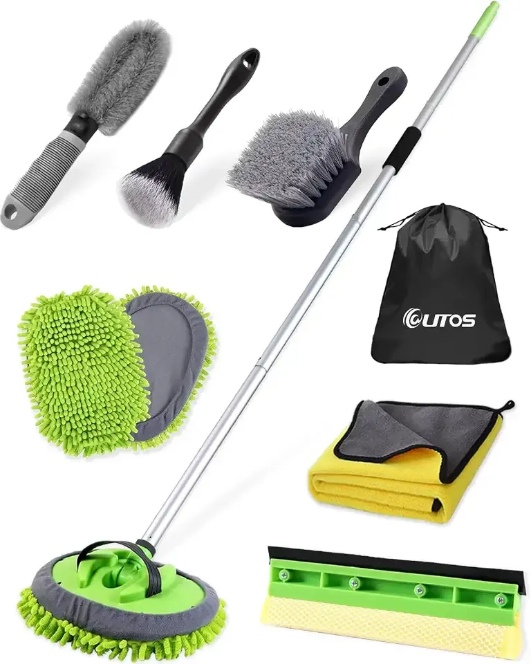 8Pcs Car Wash Kit, 62’’ Car Wash Brush with Long Handle, Microfiber Carwash Kit Set, Car Washing Supplies for Cars RV Truck Exterior