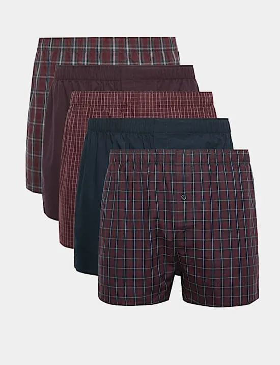 5pk Pure Cotton Checked Woven Boxers