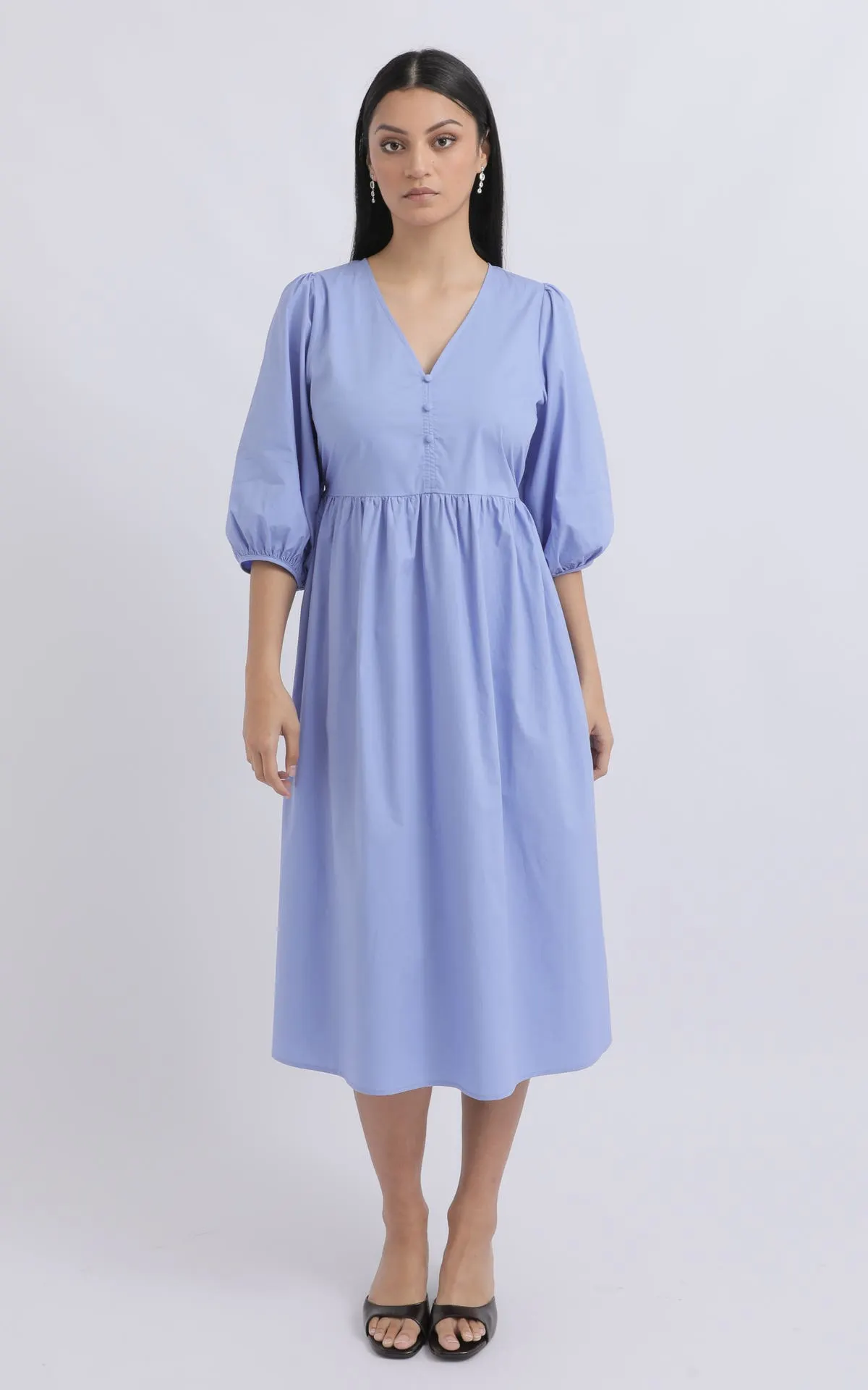 Cotton Poplin Button Midi Dress