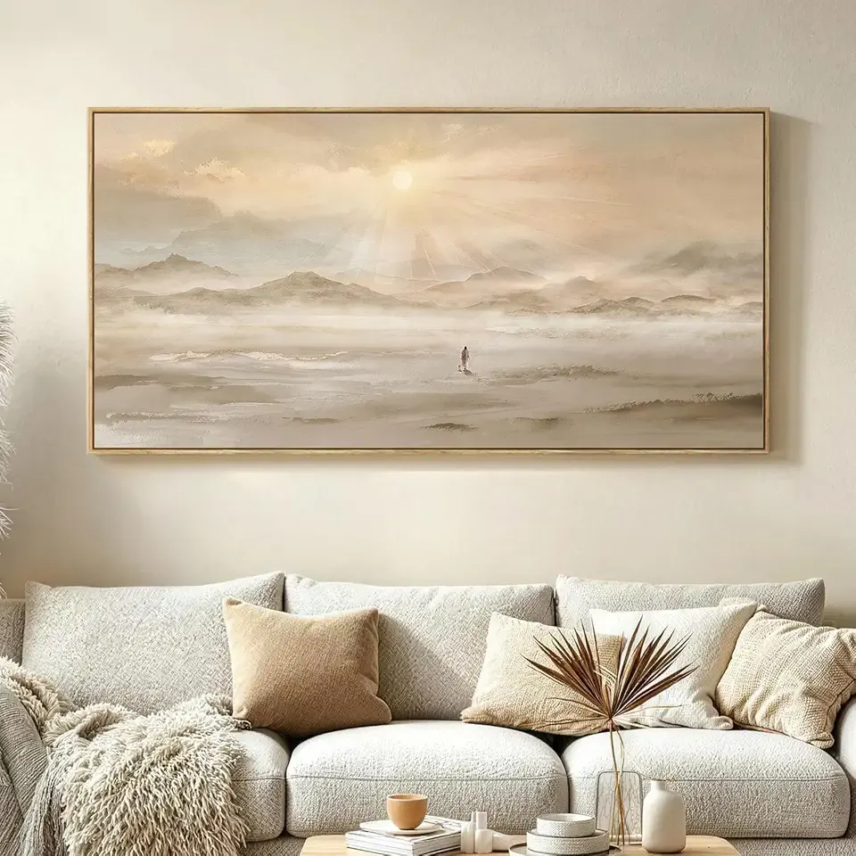 Extra Large Framed Christian Wall Art, Jesus Leaves the 99 Sheep, 28x57 In
