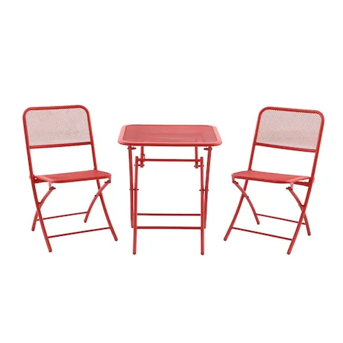 Bridger 3-Piece 2-Seat Steel-Frame Folding Bistro Patio Set, Fiery Red, Mesh Table