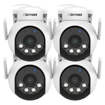 Defender AI POWERED 4K Everwatch PTZ 360 Degree Wi-Fi Outdoor Plug-in Power Security Camera, 4-pack