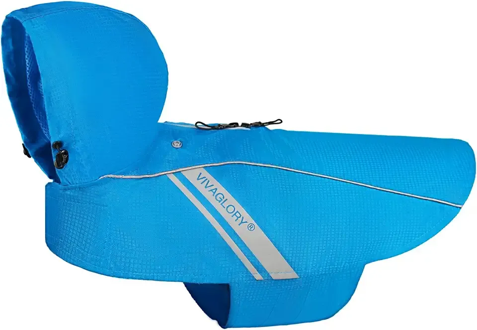 VIVAGLORY Wetoff Dog Raincoat, Rain Coat for Dog All Seasons Adventure, Rain Jacket with Harness Hole & Hood, Reflective Lightweight Waterproof for Doggy & Puppy, S, Blue