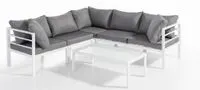 17tlg. Ecklounge-Set mit Glastisch aus Aluminium - Weiß/Grau