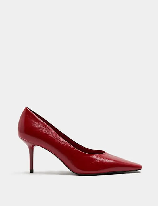 Leather Stiletto Heel Chisel Toe Court Shoes