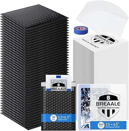 Trading Card Shipping Kit, Includes 100 3.5" x 4.5" Card Shipping Protectors, 50 Envelope Bubble Mailers, 50 Self-Seal Poly Bags, 20M Painter’s Tape for Raw Cards, Toploaders & TCG Singles Trading Card Shipping Kit, Includes 100 3.5" x 4.5" Card…