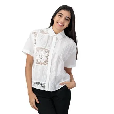 Camisa Mxstaza Mujer Aplicaciones Semi Transparentes