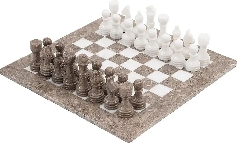 Radicaln Marble Chess Set 15" Luxury Board Game & Chess Sets for Adults | Oceanic & White Marble, Handmade, Natural Marble Veining, Luxury Decor, Elegant Gift, 32 Chess Figures