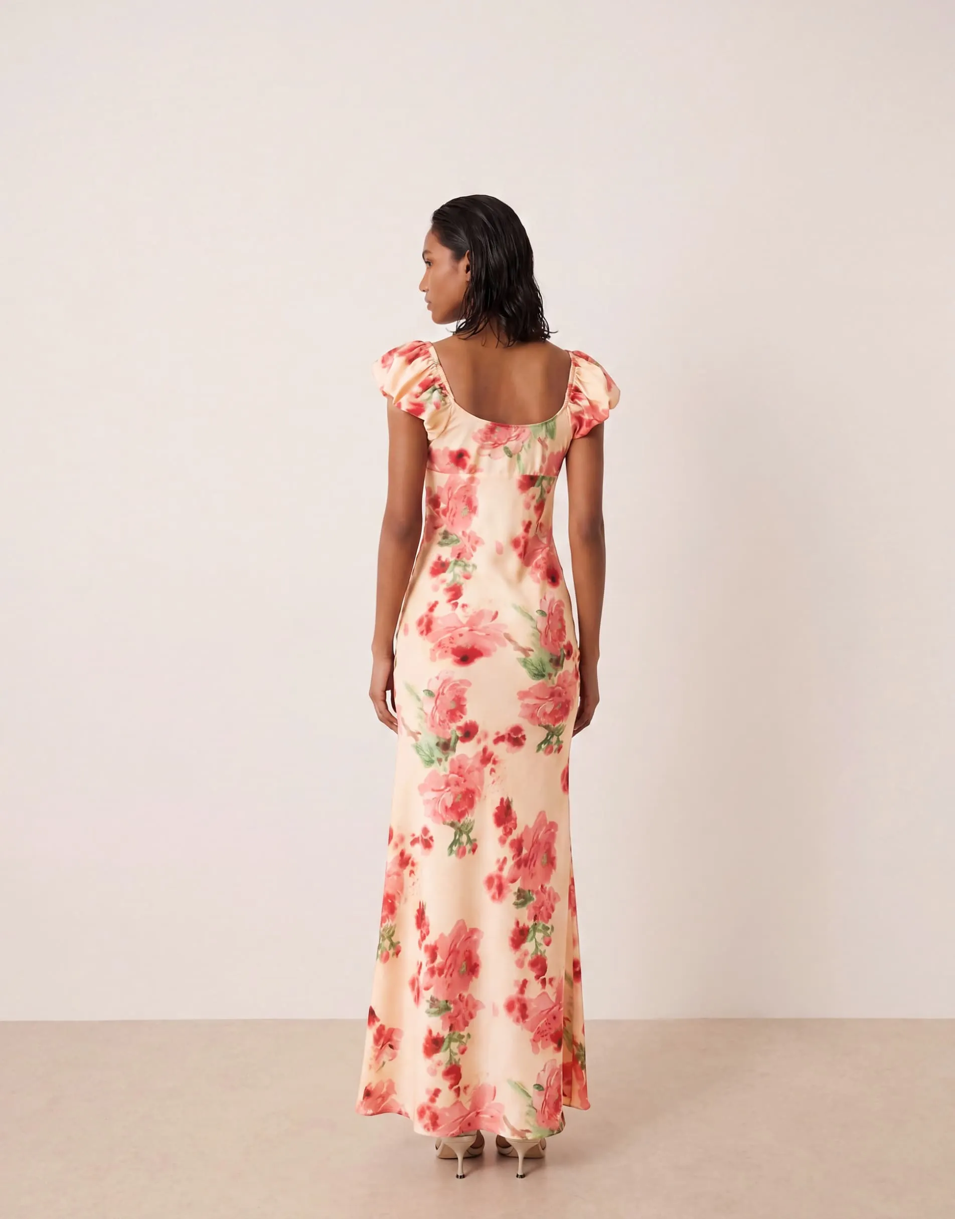 ASOS DESIGN ruffle sleeve double layer shift dress in orange floral print