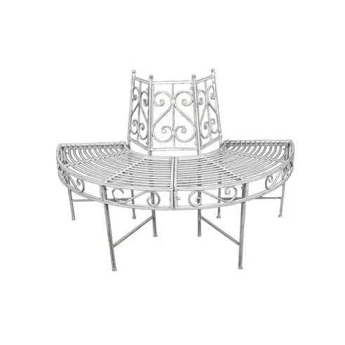 Baumbank VARDA - antik-weiß - Stahl - Halbkreis