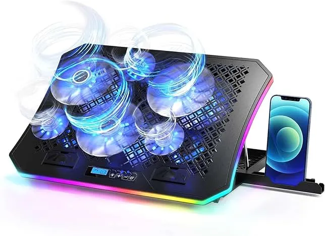 KeiBn Upgarde Laptop Cooling Pad, RGB Lights Laptop Cooler 6 Fans for 15.6-17.3 Inch Laptops, 7 Height Stands, 10 Modes Light, 2 USB Ports, Desk or Lap Use (A8,Blue)